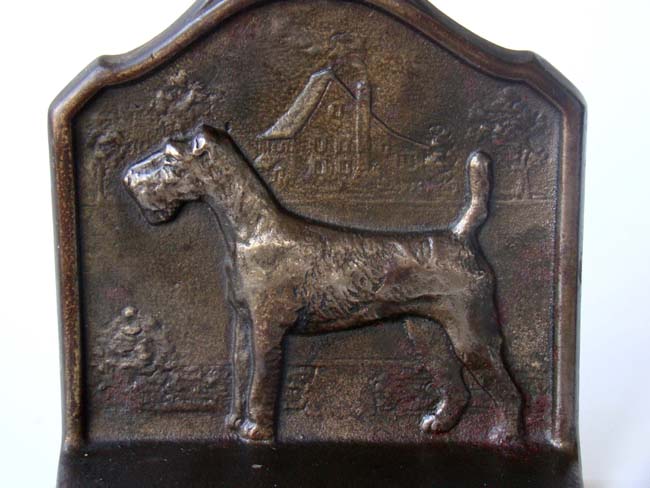 A pair of Antique Bookends circa 1929 depicting a Wire Haired Fox Terrier — image 2